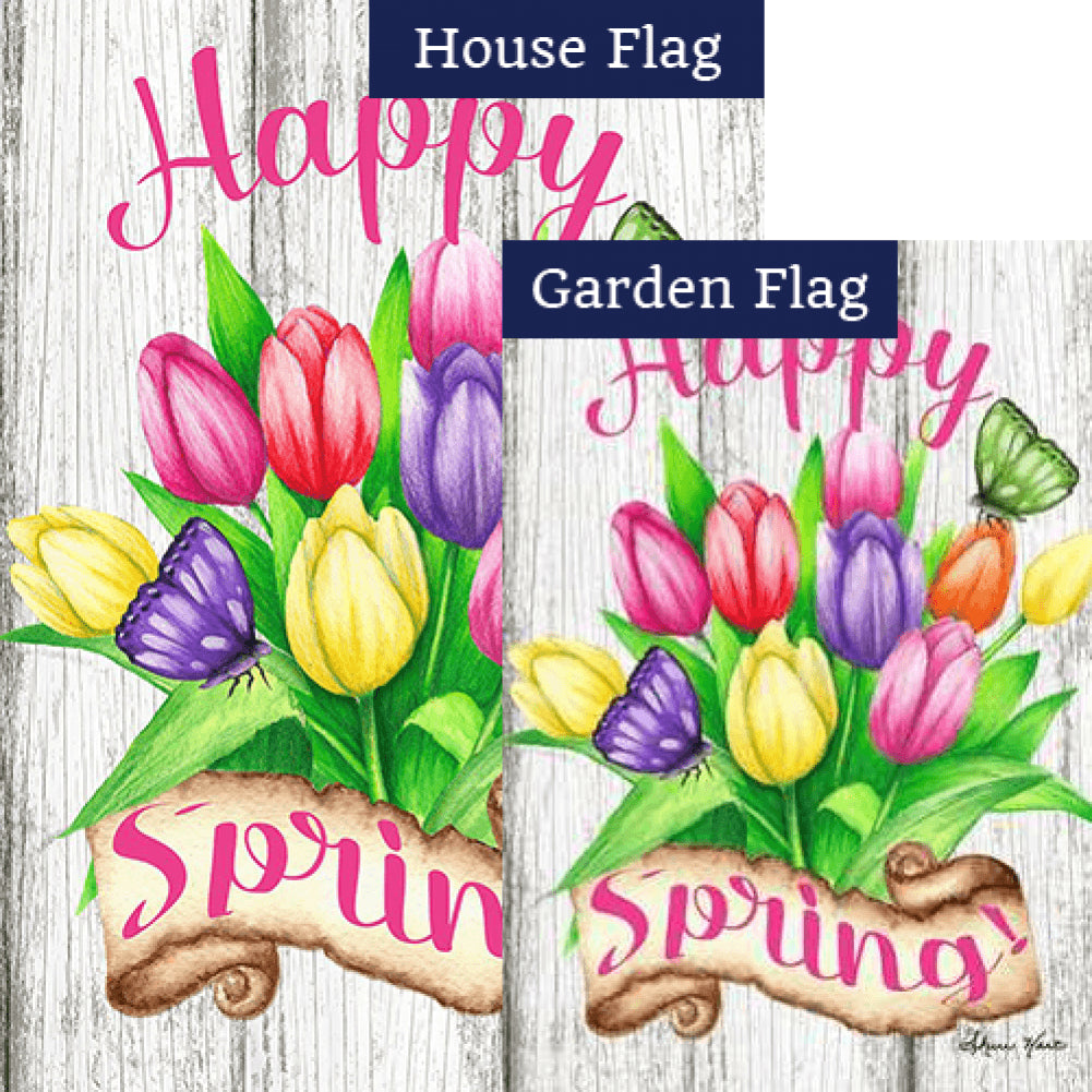 Spring Tulips Happy Flags Set (2 Pieces)