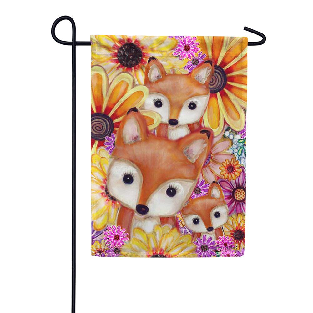 Fox Family Floral Garden Flag