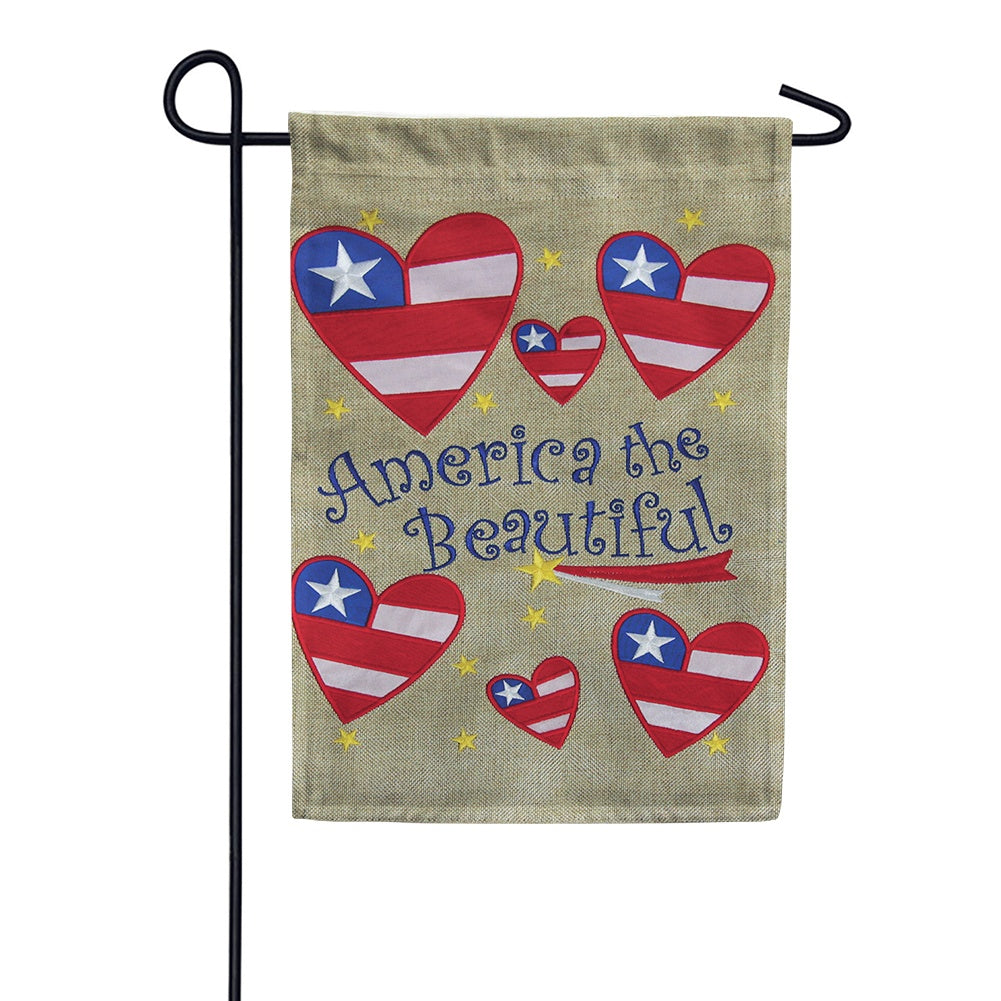 America the Beautiful Burlap Garden Flag