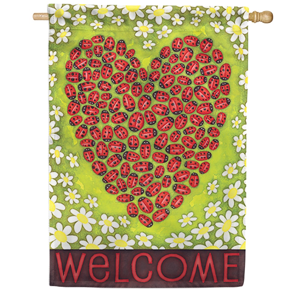 Ladybug Heart House Flag