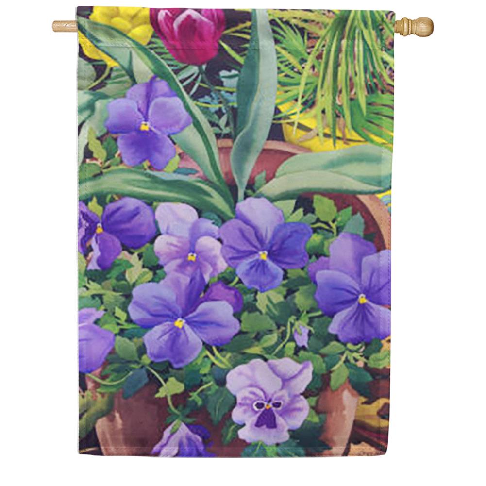 Flowerpots n' Pansies House Flag